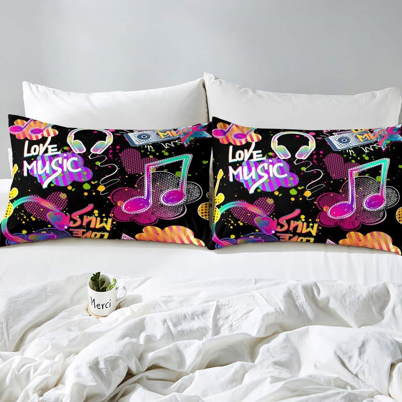 Feelyou Music Note Duvet Cover Set Full Size Rock Music Theme Comforter Cover Boys Girls Headphones Radio Bedding Set Luxury Microfiber Quilt Cover 2 Pillowcases Colorful - Image 3